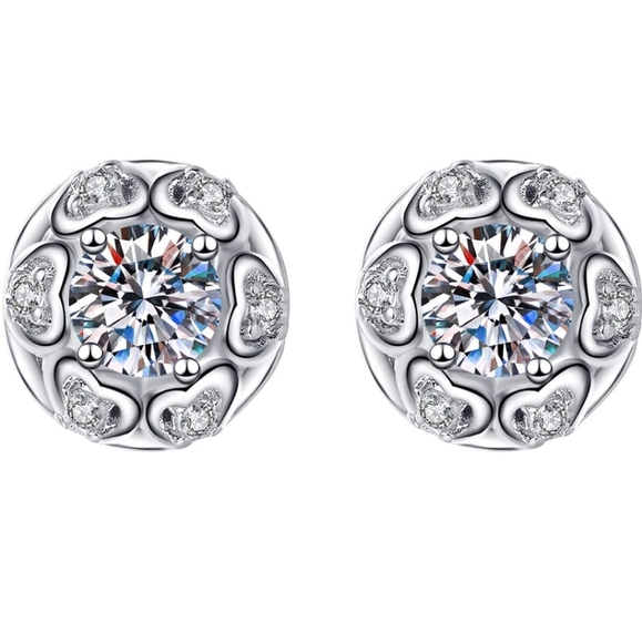 Sterling Silver 7 Crystal Stud Wreath/Floral Shape Stud Earrings - Picture 3 of 12